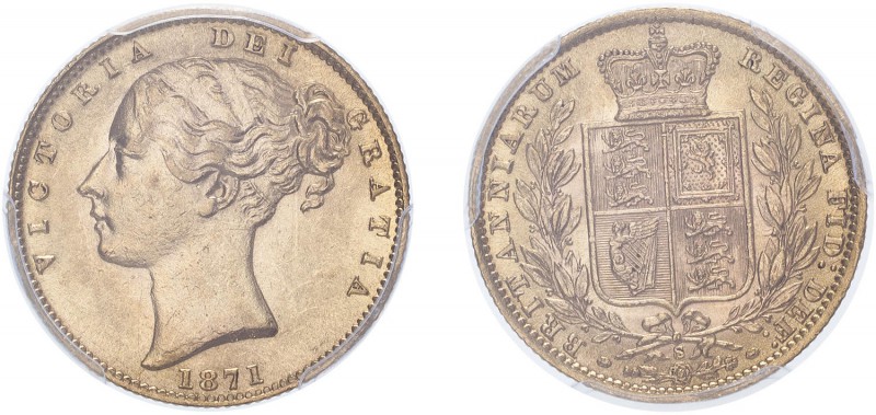 AUSTRALIA. Victoria, 1871 S, Sovereign, Sydney mint, shield reverse. (S.3855). S...