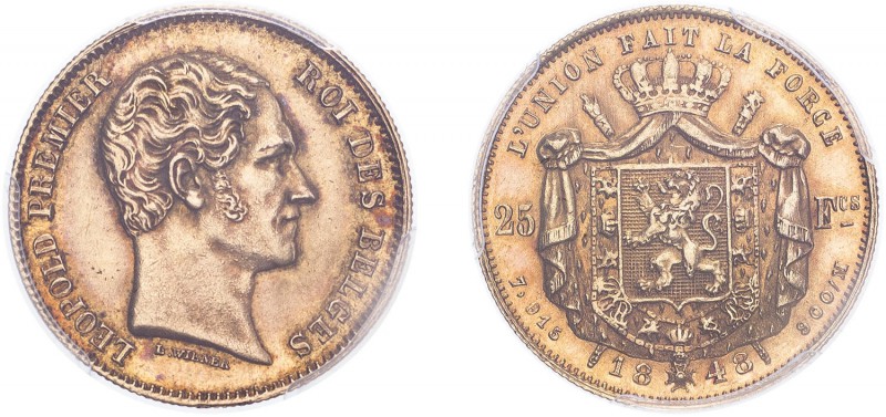 BELGIUM. Leopold I, 1831-65. 25 Francs, 1848, Brussels, 7.89 g. KM. 13.1; NBFB-2...
