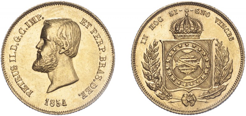 BRAZIL. Pedro II, 1831-89. 5000 Réis, 1854, Rio de Janeiro, 4.48 g. KM-470. Good...