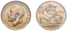 CANADA. George V, Sovereign, 1911 C, Ottawa. (KM 20). Slabbed and graded by NGC as MS63, certification number 4866021-007.
