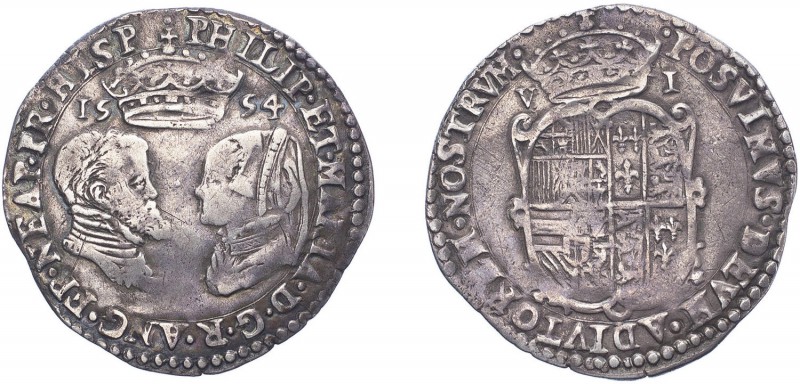 Philip & Mary (1554-1558), Sixpence, 1554, full titles. (N.1970, S.2505). Light ...