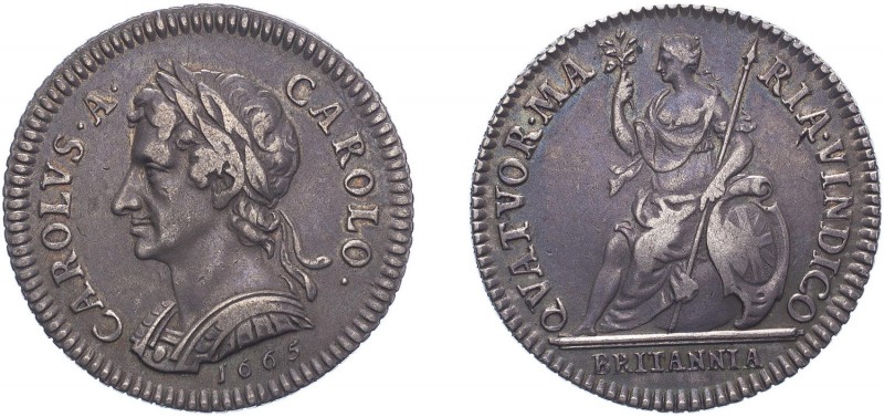 Charles II (1660-1685). Farthing, 1665, Silver pattern by J.Roettier, date under...