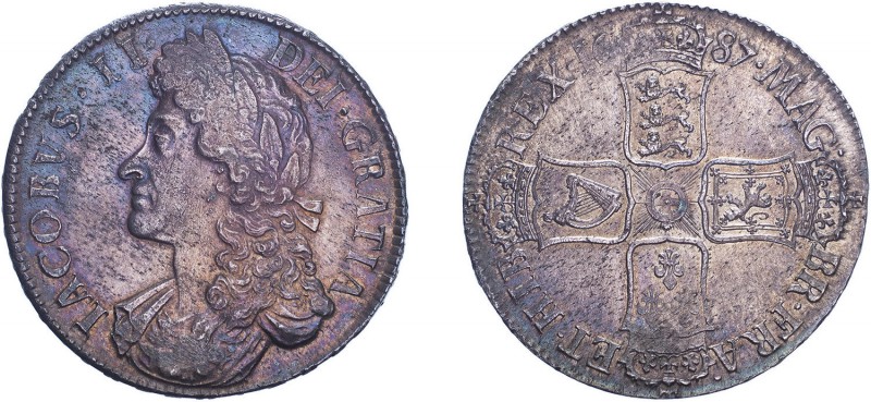 James II (1685-1688). Crown, 1687, second bust, TERTIO edge. (ESC 743, S.3407). ...