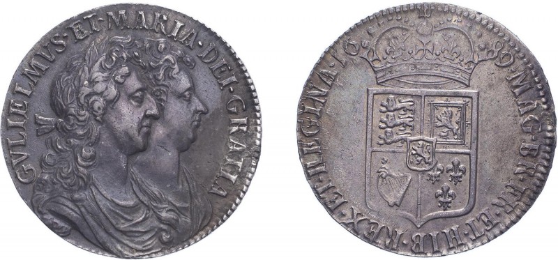 William & Mary (1688-1694). Halfcrown, 1689, first reverse, no frosting, pearls....
