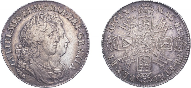 William & Mary (1688-1694). Halfcrown, 1691, second busts, edge TERTIO. (ESC 850...