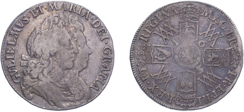 William & Mary (1688-1694). Halfcrown, 1693/3, 3 over inverted 3, second busts, ...