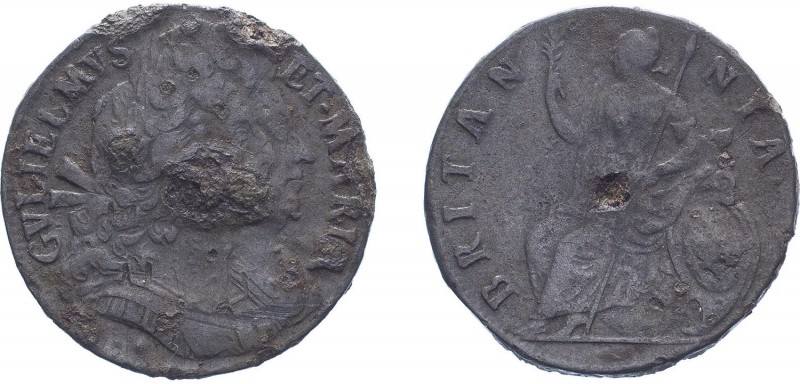 William & Mary (1688-1694). Halfpenny, 1690, tin issue, large busts. (BMC 570A, ...