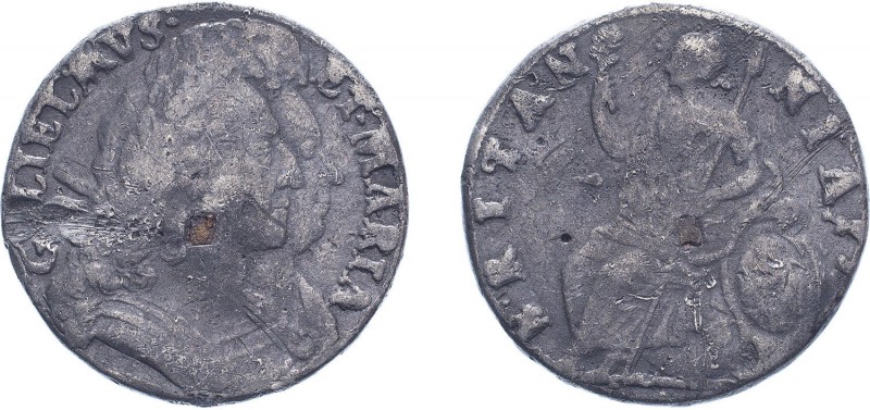 William & Mary (1688-1694). Halfpenny, 1691, tin issue, large busts. Dated on ed...