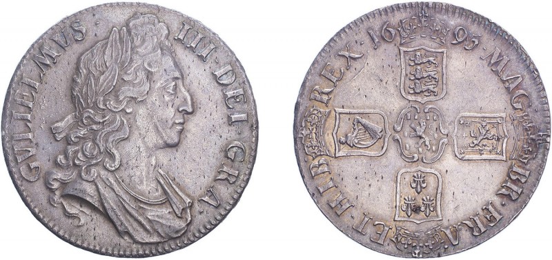 William III (1694-1702). Crown, 1695, first bust, OCTAVO edge. (ESC 991, S.3470)...