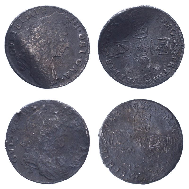 William III (1694-1702). Shillings (2), 1697, third bust and third bust variety....