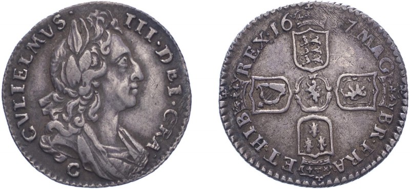 William III (1694-1702). Sixpence, 1697 CHESTER, first bust, small crowns. (ESC ...