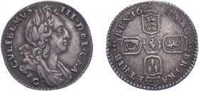 William III (1694-1702). Sixpence, 1697 CHESTER, first bust, small crowns. (ESC 1271, S.3533). Very Fine.
