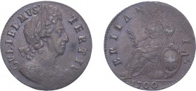 William III (1694-1702). Halfpenny, 1700, third issue, unbarred A’s in BRITANNIA. (BMC 697, S.3556). Some weakness otherwise practically Extremely Fin...