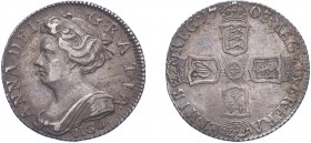 Anne (1702-1714). Sixpence, 1703, VIGO below bust. (ESC 1446, S.3590). Better than Very Fine.