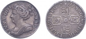 Anne (1702-1714). Sixpence, 1711, large lis, 5 strings to harp. (ESC 1461. S.3619). Very Fine.