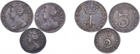Anne (1702-1714). Maundy Oddments, 1710, Fourpence, Threepence, Twopence. (ESC 1487, 1504, 1520, S.3595A, 3596B, 3597A). Generally about Very Fine.