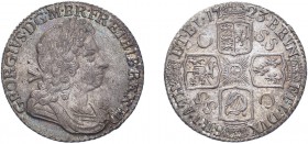 George I (1714-1727). Shilling, 1723, SSC in angles, first bust. (ESC 1586, S.3647). Extremely Fine or better with original brilliance.