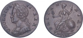 George II (1727-1760). Halfpenny, 1748, old bust. (BMC 878, S.3719). Small nick on obverse otherwise nearly Extremely Fine.
Ex Spink Auctions 03/07/20...