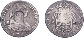 George III (1760-1820). Half Dollar, 1792, Bank of England emergency issue, counterfeit octagonal countermark on Madrid 4 Reales. (ESC 1875, S.3767). ...
