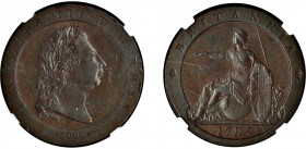George III (1760-1820). Halfpenny, 1795, restrike pattern in bronzed-copper by Taylor after Droz. (BMC 1051). Slabbed and graded by NGC as PF63BN.