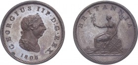 George III (1760-1820). Halfpenny, 1806, Soho proof issue, bronzed-copper. (BMC 1365, S.3781). A couple of spots on obverse otherwise practically Unci...