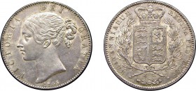 Victoria (1837-1901). Crown, 1845, young head, edge VIII, cinquefoil stops on edge. (ESC 2564, S.3882). Good Extremely Fine with original brilliance.