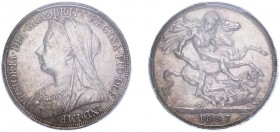 Victoria (1837-1901). Crown, 1897, veiled head, LXI edge. (ESC 2603, S.3937). Slabbed and graded by PCGS as MS63.