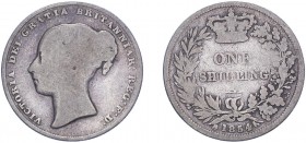 Victoria (1837-1901). Shilling, 1854, young head. (ESC 3004, S.3904). Very Good, very rare.