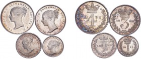 Victoria (1837-1901). Maundy Set, 1838, young head. (ESC 3478, S.3916). Twopence about Extremely Fine, others better. Threepence a possible proof, cer...