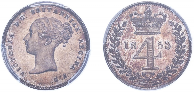 Victoria (1837-1901). Maundy Fourpence, 1853, young head. (S.3917). Slabbed and ...