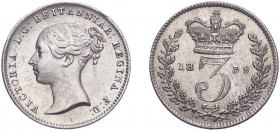 Victoria (1837-1901). Threepence, 1839, young head. (ESC 3364, S.3914). Good Extremely Fine.