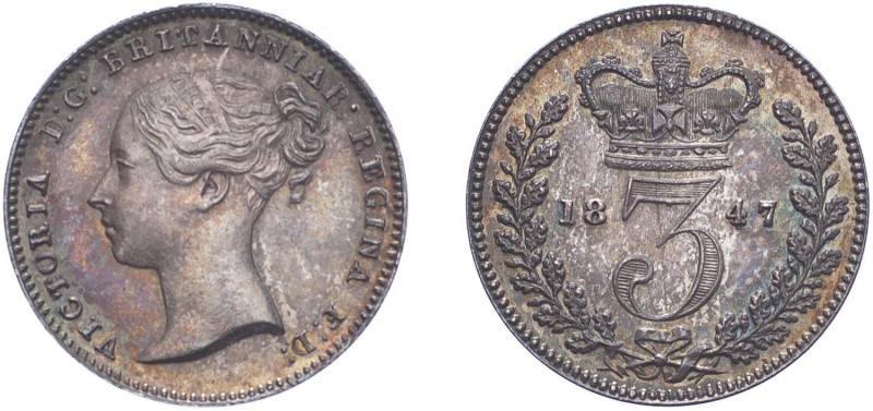 Victoria (1837-1901). Threepence, 1847, young head. (ESC 3374, S.3914). The key ...