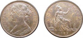 Victoria (1837-1901). Penny, 1865/3, bronze bun head issue. (F.51, S.3954). Slabbed and graded by PCGS as MS64BN. Very rare.
