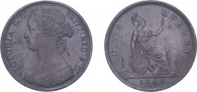Victoria (1837-1901). Penny, 1869, bronze bun head issue. (F.59, S.3954). Rough surfaces in some places, probably from having spent time in the earth,...