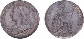Victoria (1837-1901). Penny, 1901, bronze veiled head issue. (F.154, S.3961). Struck off centre and unusual. Good Very Fine.