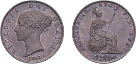 Victoria (1837-1901). Halfpenny, 1857, reverse B with two dots on shield. (BMC 1545, S.3949). Good Extremely Fine with traces of lustre.