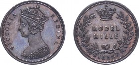 Victoria (1837-1901). Model Mille, 1854, pattern by Joseph Moore. (BMC 2098, F.824). About as struck and rare in this grade.
The model Mille was struc...