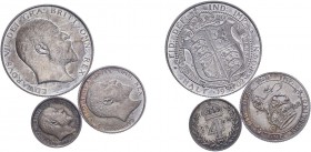 Edward VII (1902-1910). Matt proof issues (3), 1902, Halfcrown, Shilling, Maundy Fourpence. (ESC 3568, 3588, 3608, S.3980, 3982, 3986). Practically as...