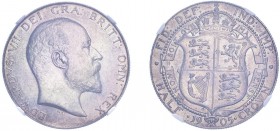 Edward VII (1902-1910). Halfcrown, 1905, bare head. (ESC 3571, S.3980). Slabbed and graded by NGC as AU58. The key date in the twentieth Century silve...