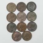 George III, Penny, 1807, Victoria, Copper Pennies, 1844 (5), 1847 (2), 1848/7, 1858 (2). Fine to Good Very Fine. (11)