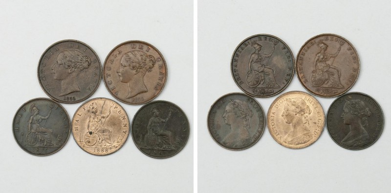 Victoria, Halfpennies, 1853, 1858, 1862, 1875H, 1888. Very Fine to Extremely Fin...