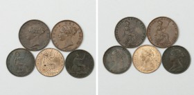 Victoria, Halfpennies, 1853, 1858, 1862, 1875H, 1888. Very Fine to Extremely Fine. (5)