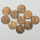 Edward VII, Penny, 1910 (2), George V, Pennies, 1911 (5), 1912 (3). Generally Extremely Fine. (10)