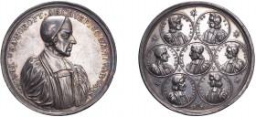 James II, 1688, Archbishop Sancroft and the Seven Bishops, struck silver medal. By G.Bower. 51mm, 57.2g. (Eimer 288). Edge bump on obverse otherwise b...