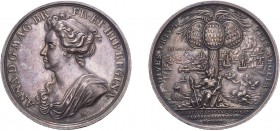 Anne, 1704, Silver medal celebrating British Victories. By G.Hautsch. 41mm, 25.90 g. (MI.270/70, Eimer 411).Extremely fine, toned.