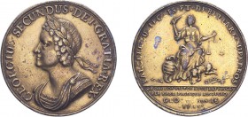 George II, 1743, Battle of Dettingen, gilt bronze medal. 37mm, 13.5g. (Eimer 576). About Very Fine, scarce.
