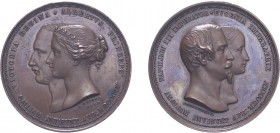 Victoria, 1855, Visit of Queen Victoria & Prince Albert to France, bronze medal. By L.C Wyon. 41mm, 38.5g. (Eimer 1498, BHM 2560). Spot on reverse oth...