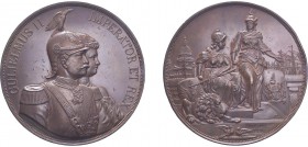 Victoria, 1891, Wilhelm II, Visit to the City of London, bronze medal. By Elkington & Co. 80mm, 328.3g. (Eimer 1768, BHM 3412). Some surface marks, pa...