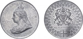 Victoria, 1897, Diamond Jubilee, The British Empire, white metal medal. By F.Bowcher. 76mm, 128.7g. (Eimer 1816, BHM 3511). Very Fine or better.