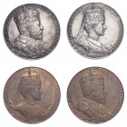 Edward VII, 1902, Coronation, official silver medals in silver and bronze (2). By De Saulles. Both 56mm. (Eimer 1871, BHM 3737). Both Good Extremely F...
